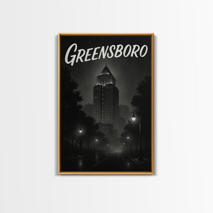 Greensboro Travel Poster, Framed Canvas Print, Black And White Travel Art, Greensboro Poster Print, Living Room Wall Art, Home Office Decor