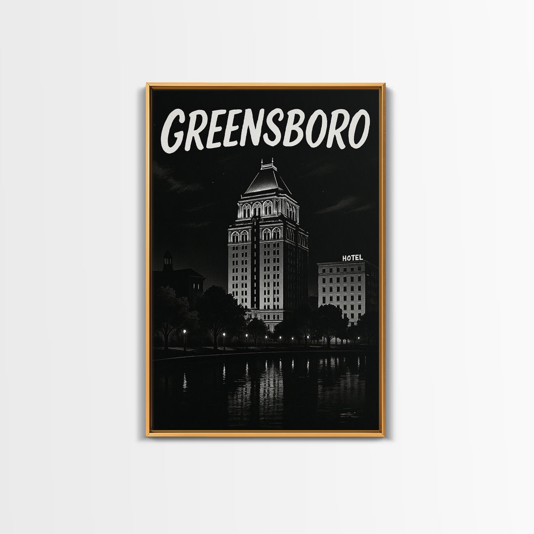 Greensboro Travel Poster, Framed Canvas Print, Black And White Travel Art, Greensboro City Art, Travel Poster Set, City Travel Prints