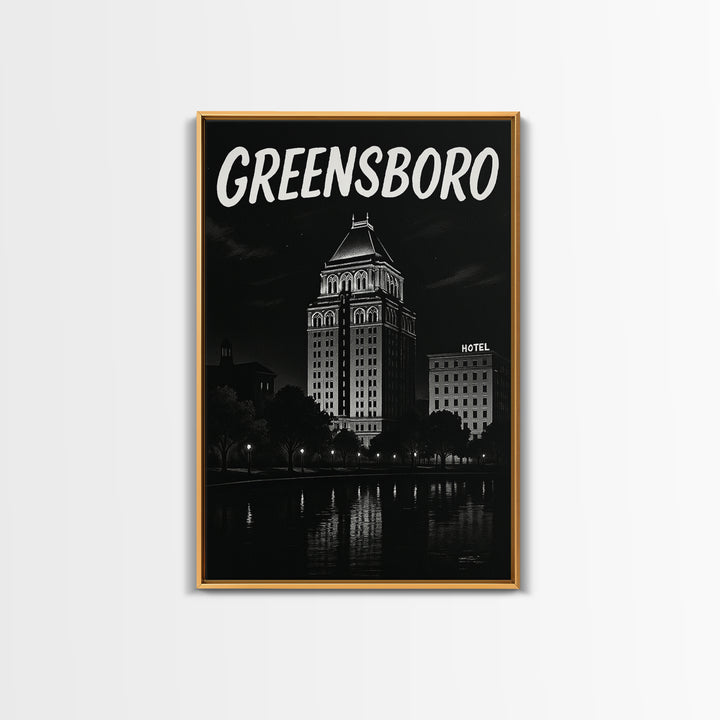 Greensboro Travel Poster, Framed Canvas Print, Black And White Travel Art, Greensboro City Art, Travel Poster Set, City Travel Prints