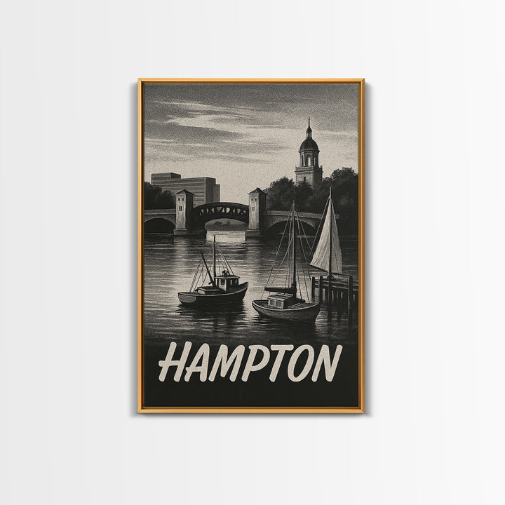 Hampton Travel Poster, Canvas Print, Night Street Poster Art, Hampton Poster Print, Travel Wall Art, City Art Print, Vintage Travel Art