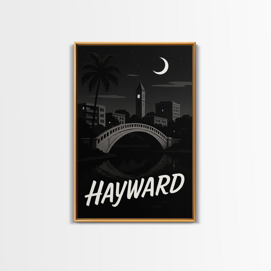 Hayward Travel Poster, Canvas Print, Dark Moody City Wall Art, Hayward Art Print, Travel Poster Art, Wanderlust Decor, Eclectic Wall Decor