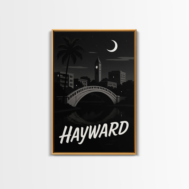 Hayward Travel Poster, Canvas Print, Dark Moody City Wall Art, Hayward Art Print, Travel Poster Art, Wanderlust Decor, Eclectic Wall Decor