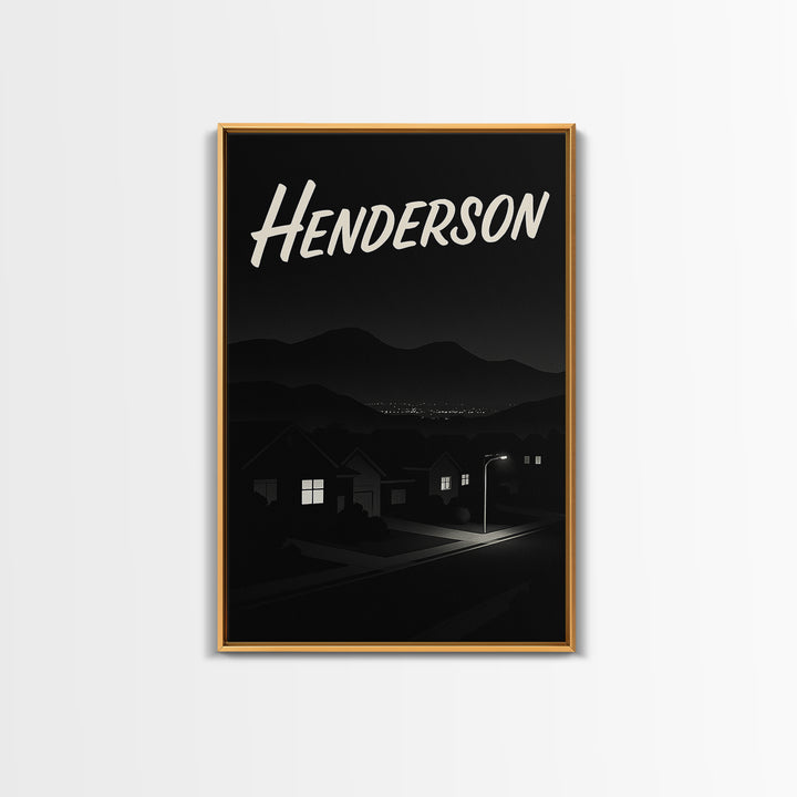 Henderson Travel Poster, Framed Canvas Print, Dark Moody City Wall Art, Henderson Art Print, Vintage Travel Print, City Illustration