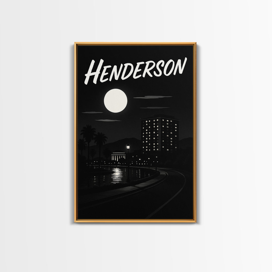 Henderson Travel Poster, Framed Canvas Print, Dark Moody City Wall Art, Henderson Art Print, Gift For Travelers, Modern Wall Decor