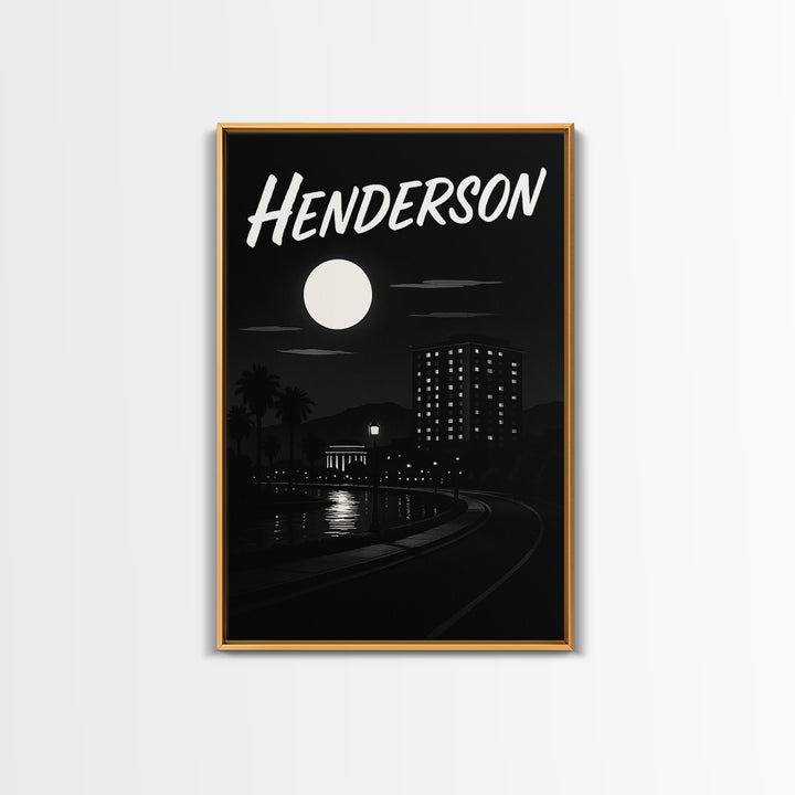 Henderson Travel Poster, Framed Canvas Print, Dark Moody City Wall Art, Henderson Art Print, Gift For Travelers, Modern Wall Decor