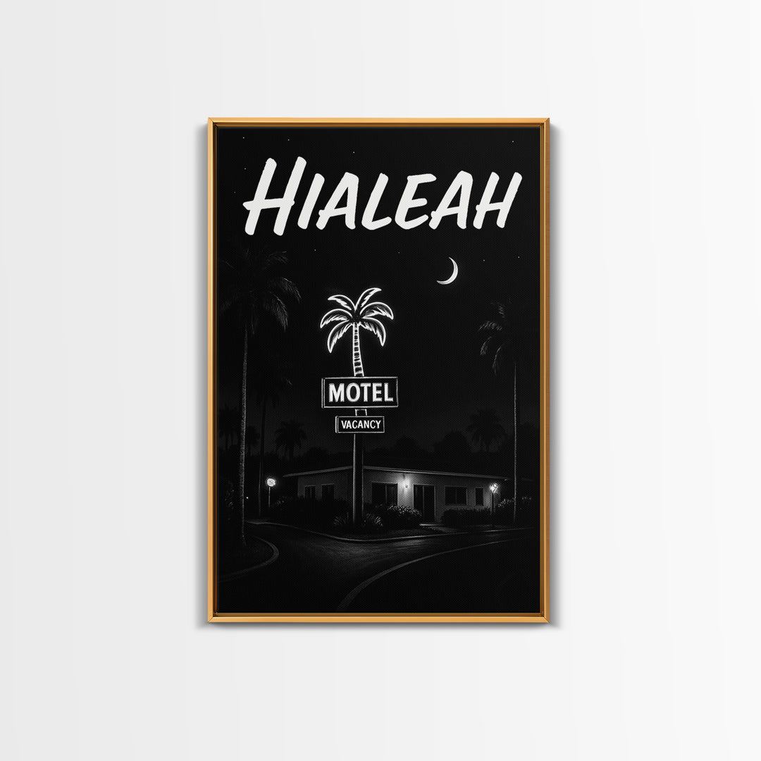 Hialeah Travel Poster, Framed Canvas Print, Vintage Noir Poster Art, Hialeah Art Print, Mid Century Wall Art, Vintage Travel Art