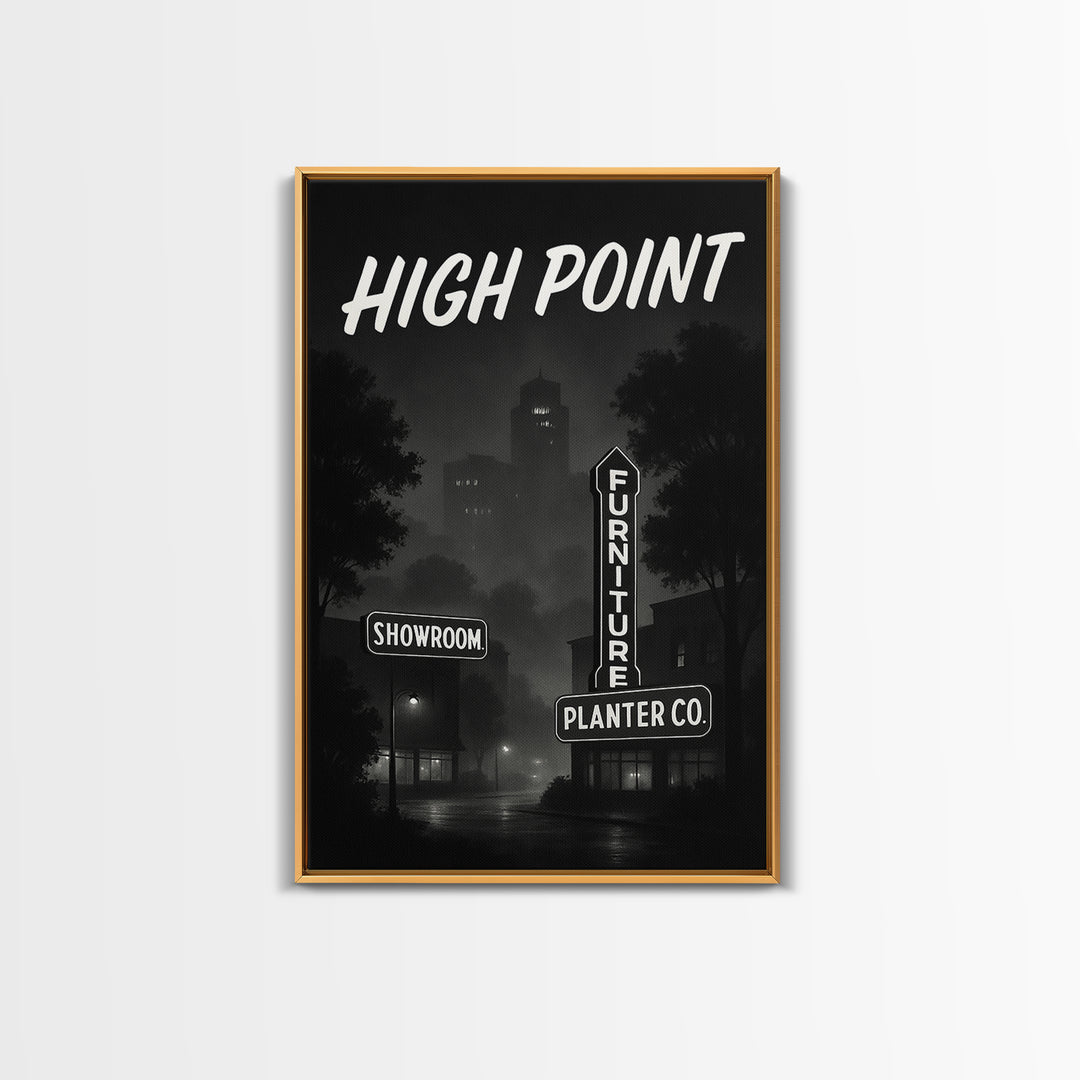 High Point North Carolina Travel Poster, Canvas Print, Night Street Poster Art, High Point Art Print, Gift For Travelers, Watercolor Skyline