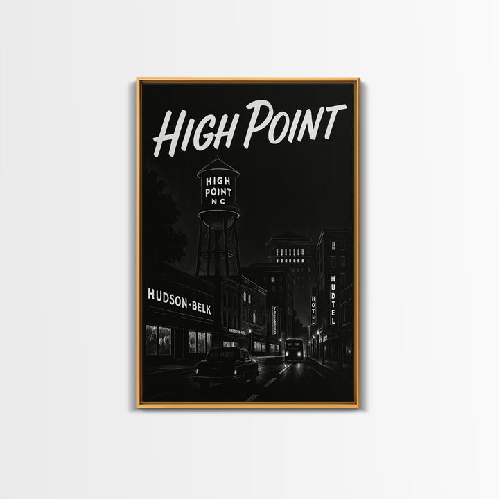 High Point Travel Poster, Framed Canvas Print, Black And White Travel Art, High Point Poster Print, Retro Travel Print, Vintage City Poster