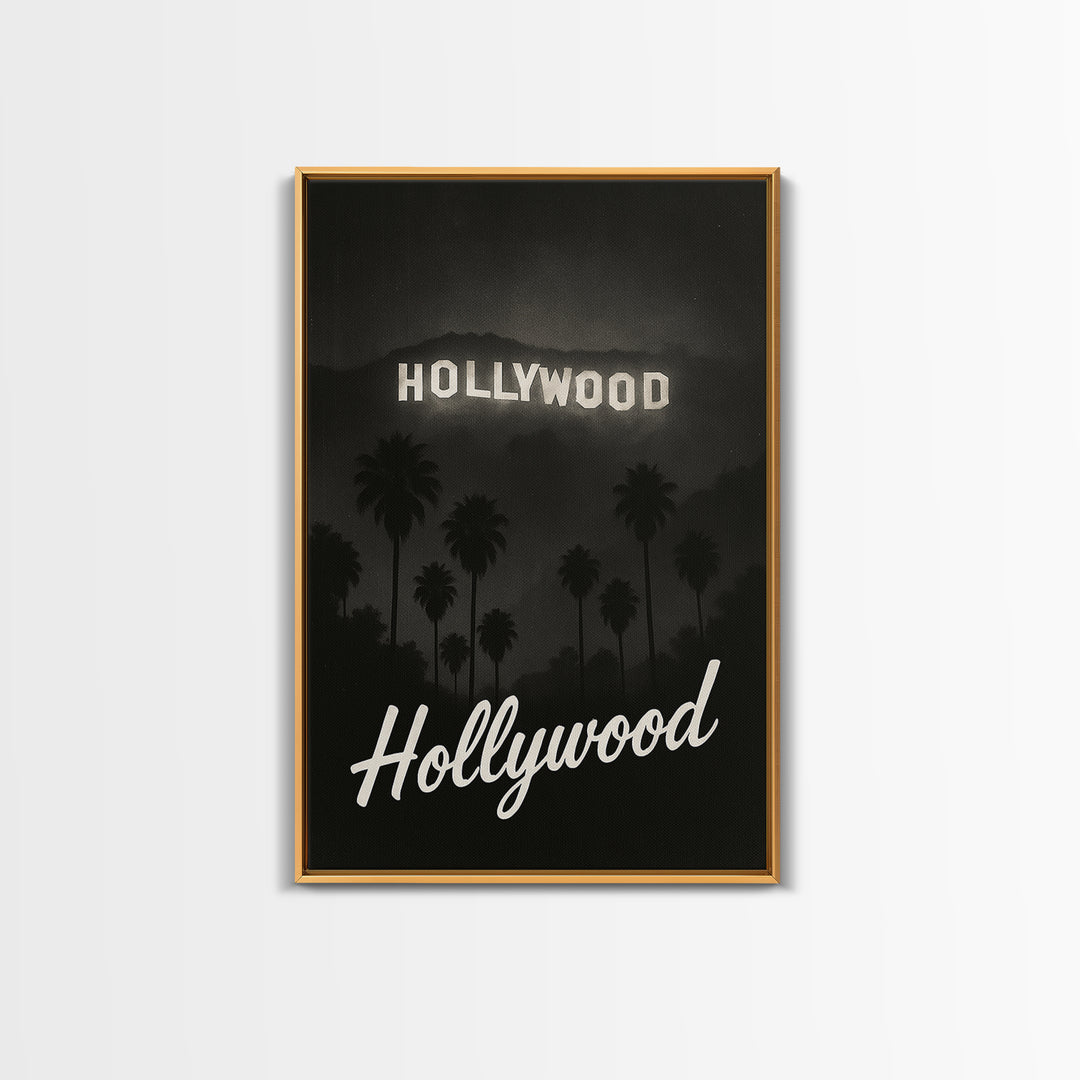 Hollywood Florida Travel Poster, Framed Canvas Print, Black And White Travel Art, Hollywood City Art, Travel Wall Art, Vintage City Poster