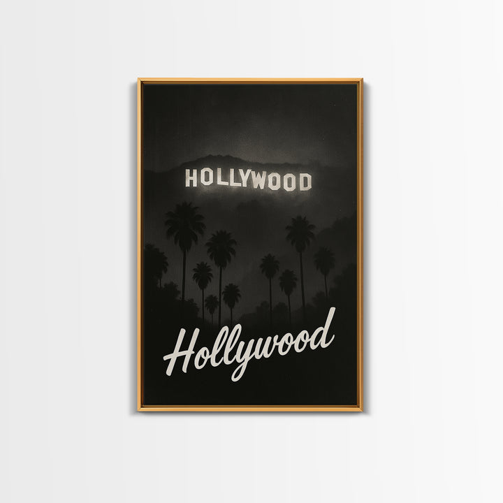 Hollywood Florida Travel Poster, Framed Canvas Print, Black And White Travel Art, Hollywood City Art, Travel Wall Art, Vintage City Poster