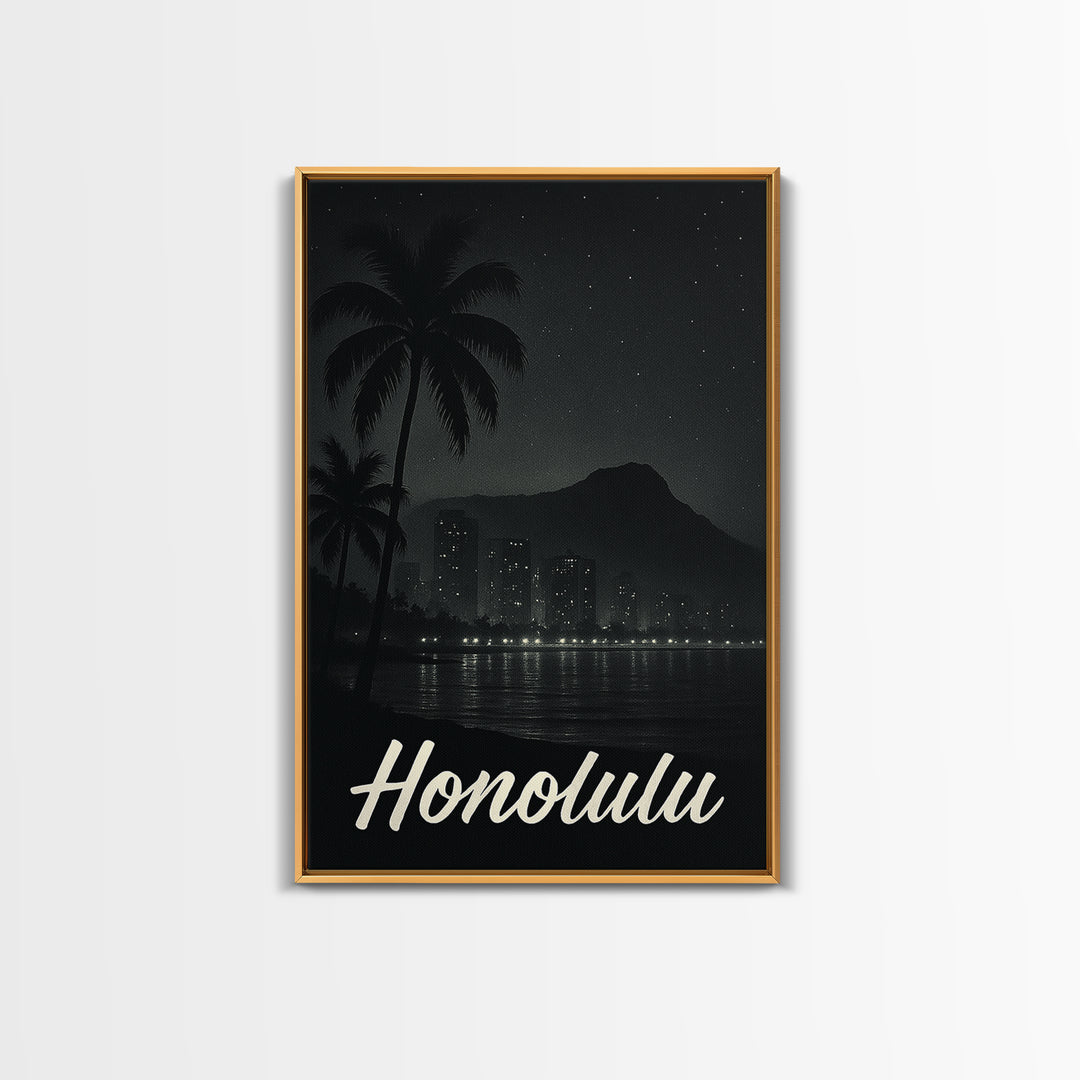Honolulu Travel Poster, Canvas Print, Night Street Poster Art, Honolulu Art Print, Vintage City Art, Vintage Travel Print, Fine Art Print