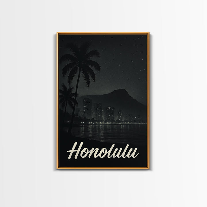 Honolulu Travel Poster, Canvas Print, Night Street Poster Art, Honolulu Art Print, Vintage City Art, Vintage Travel Print, Fine Art Print