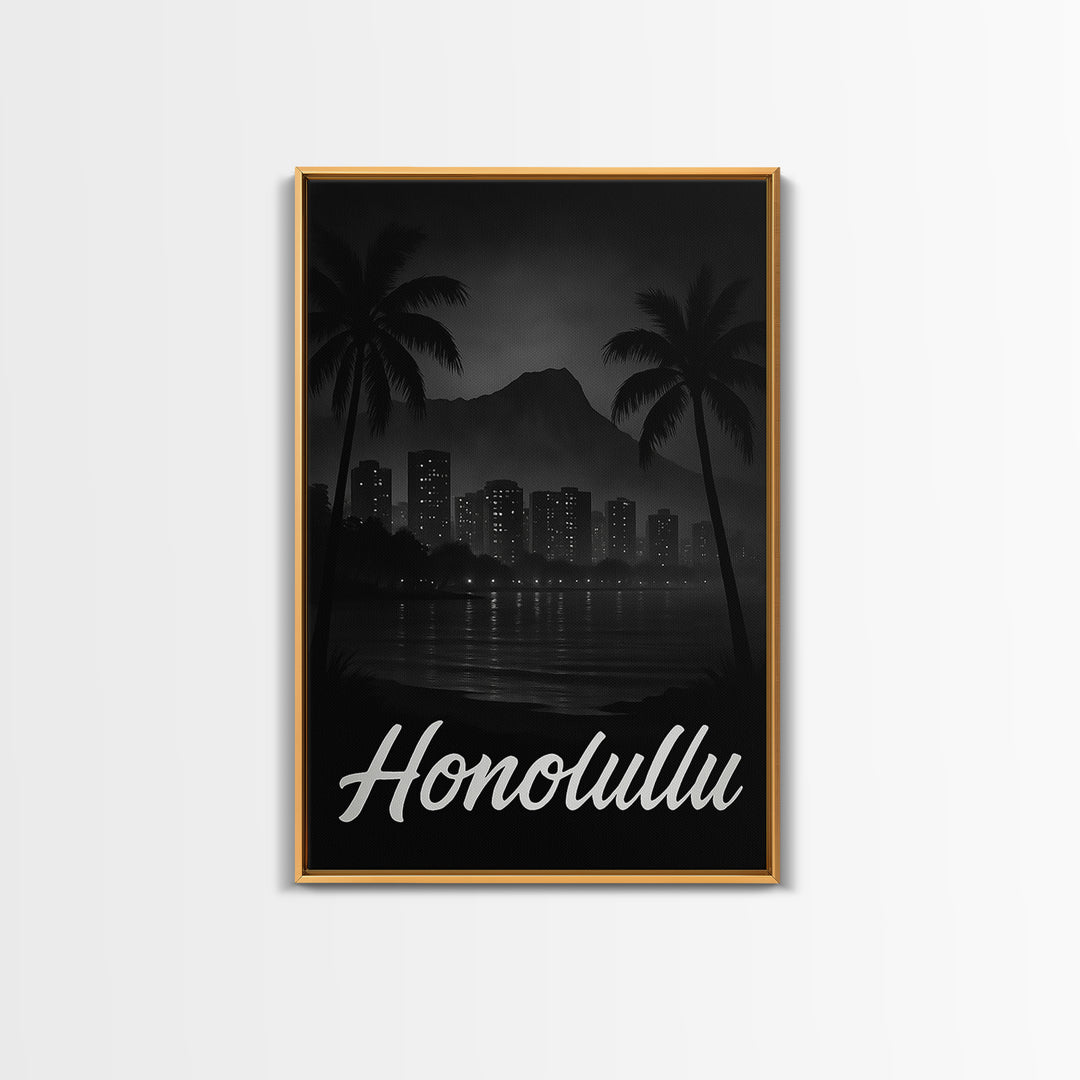 Honolulu Travel Poster, Framed Canvas Print, Vintage Noir Poster Art, Honolulu Wall Art, Travel Wall Art, Vintage Travel Print