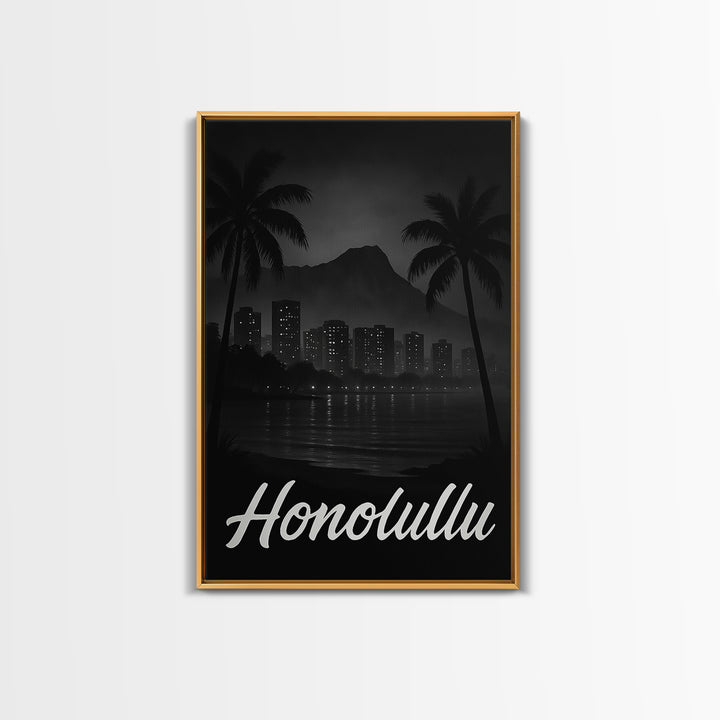 Honolulu Travel Poster, Framed Canvas Print, Vintage Noir Poster Art, Honolulu Wall Art, Travel Wall Art, Vintage Travel Print