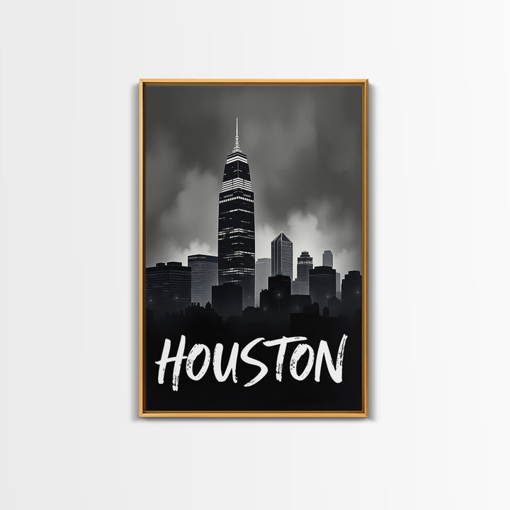 Houston Travel Poster, Framed Canvas Print, Black And White Travel Art, Houston Art Print, Retro Travel Print, City Travel Prints