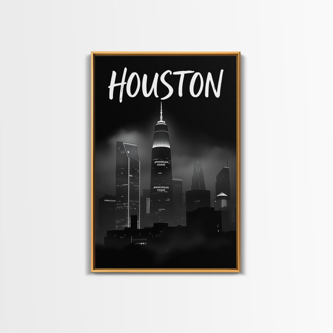 Houston Travel Poster, Canvas Print, Black And White Travel Art, Houston Art Print, Home Office Decor, Living Room Wall Art, Home Decor