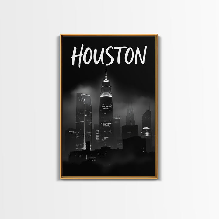 Houston Travel Poster, Canvas Print, Black And White Travel Art, Houston Art Print, Home Office Decor, Living Room Wall Art, Home Decor