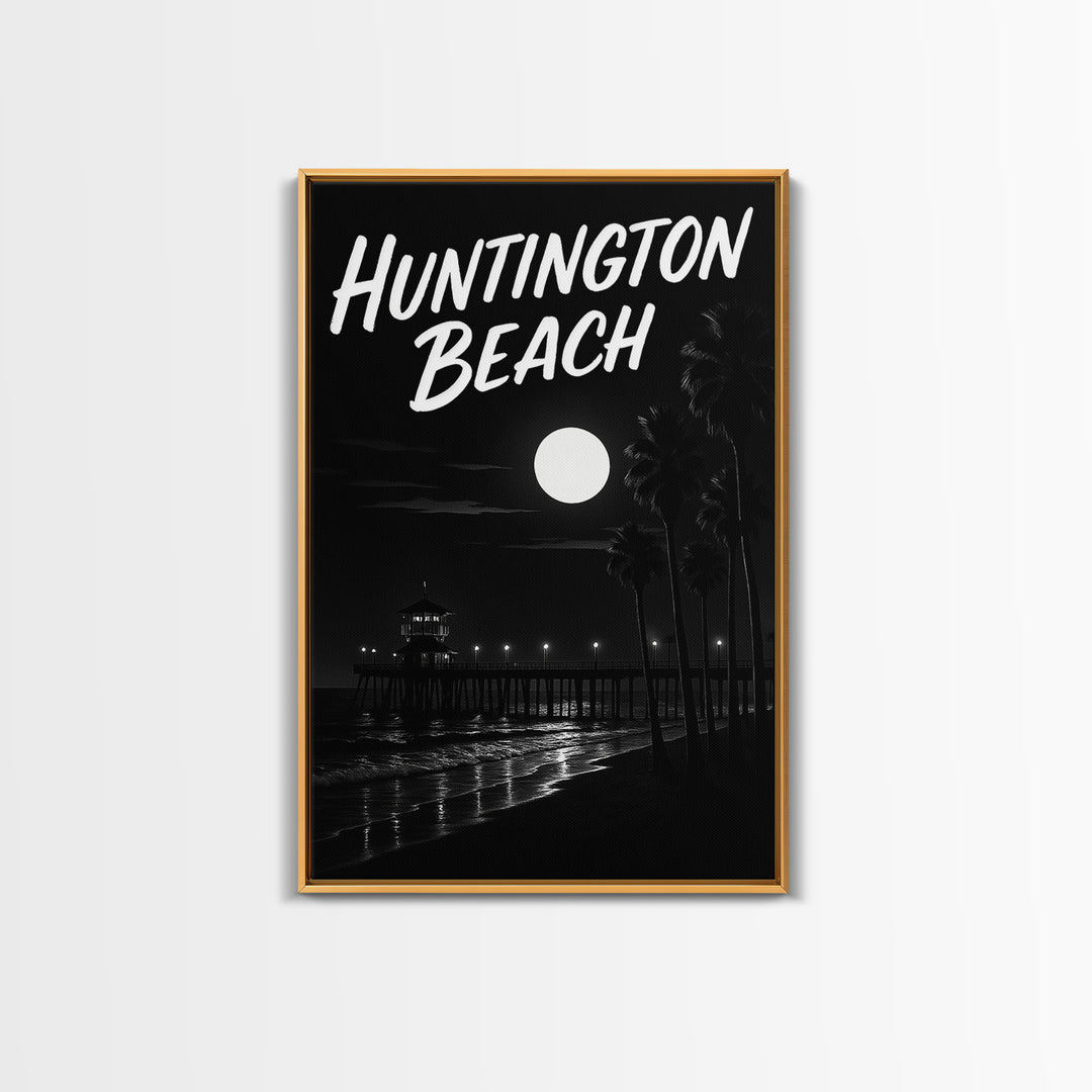 Huntington Beach Travel Poster, Canvas Print, Night Street Poster Art, Huntington Beach Wall Art, Modern Wall Decor, Fine Art Print