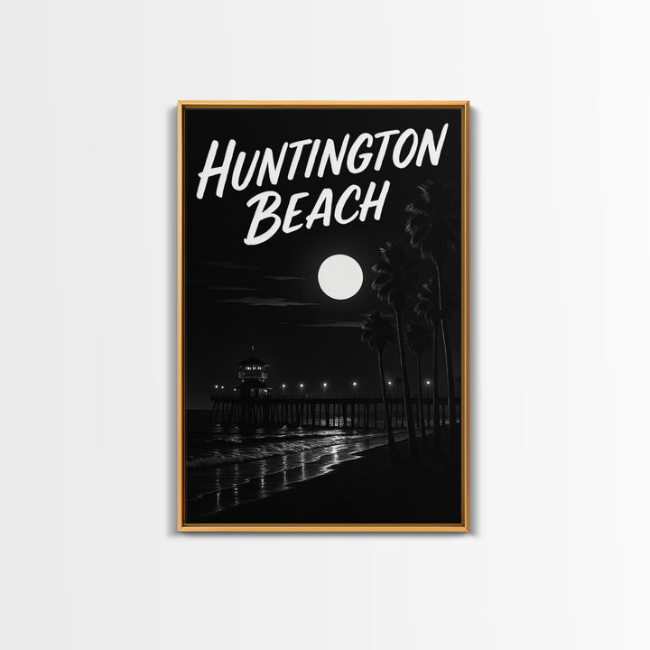 Huntington Beach Travel Poster, Canvas Print, Night Street Poster Art, Huntington Beach Wall Art, Modern Wall Decor, Fine Art Print