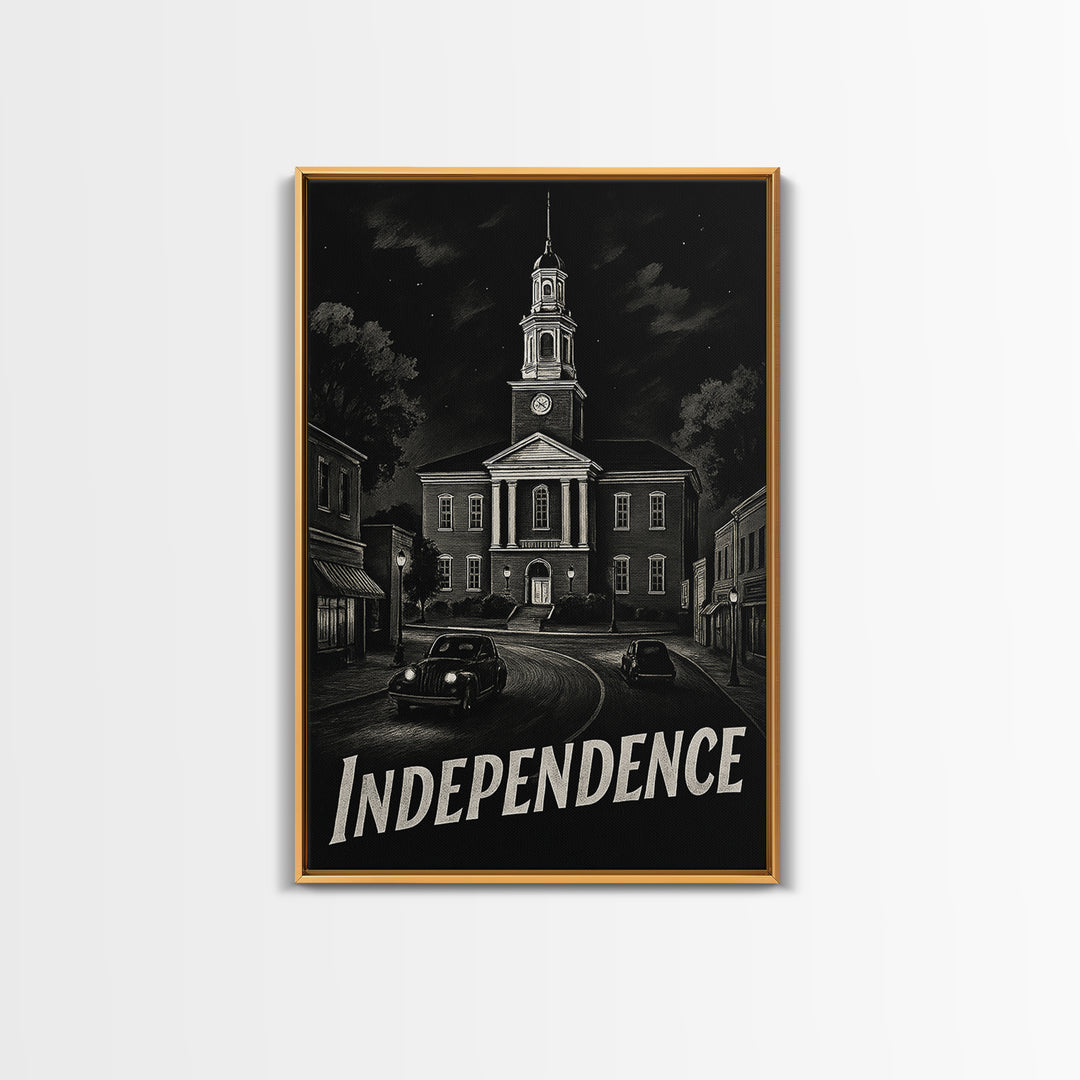 Independence Travel Poster, Canvas Print, Dark Moody City Wall Art, Independence Poster Print, Vintage Travel Art, Vintage City Poster