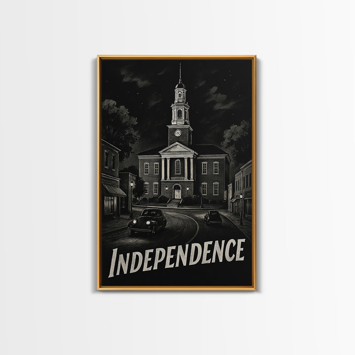 Independence Travel Poster, Canvas Print, Dark Moody City Wall Art, Independence Poster Print, Vintage Travel Art, Vintage City Poster