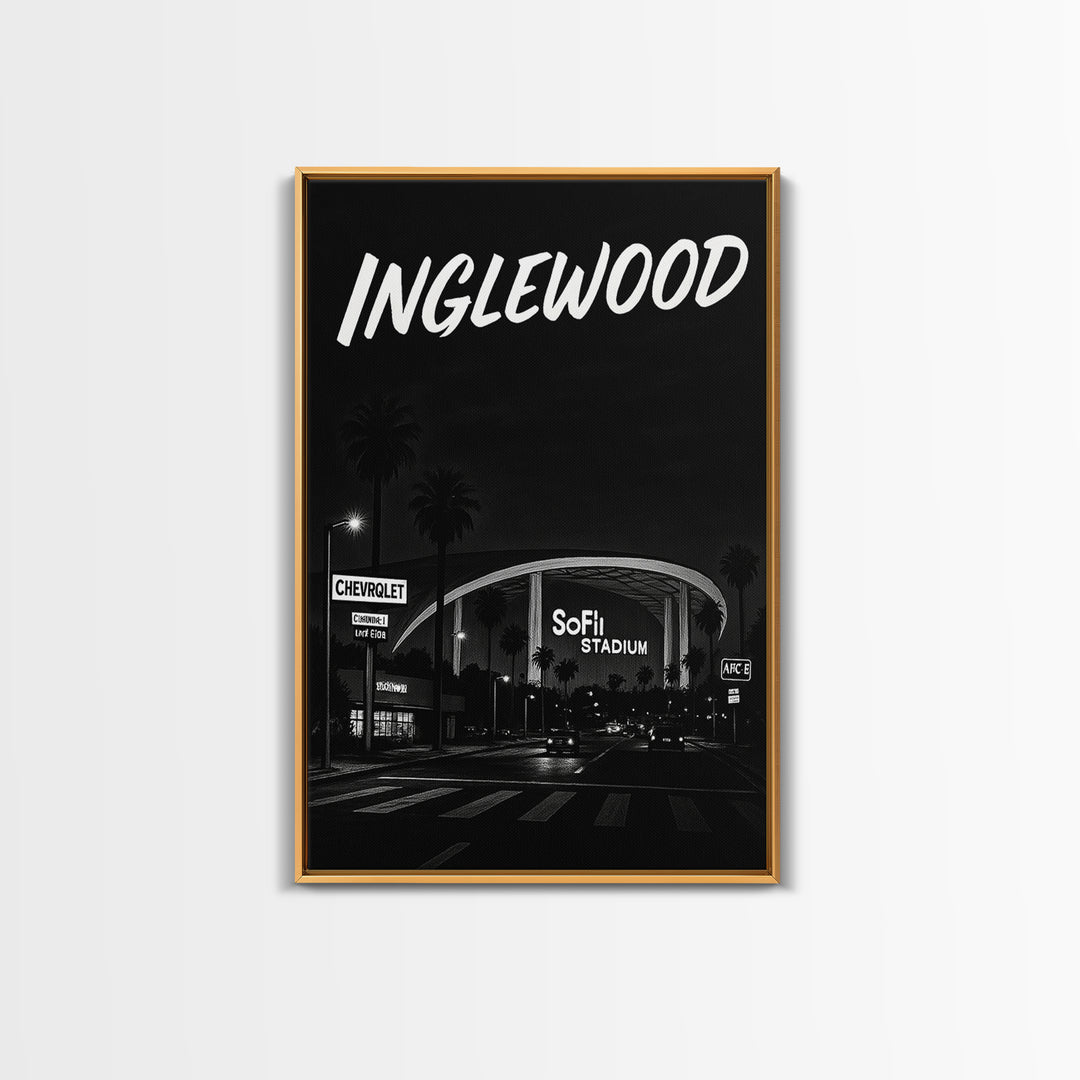 Inglewood Travel Poster, Framed Canvas Print, Night Street Poster Art, Inglewood Wall Art, City Travel Prints, Fine Art Print, Design 2