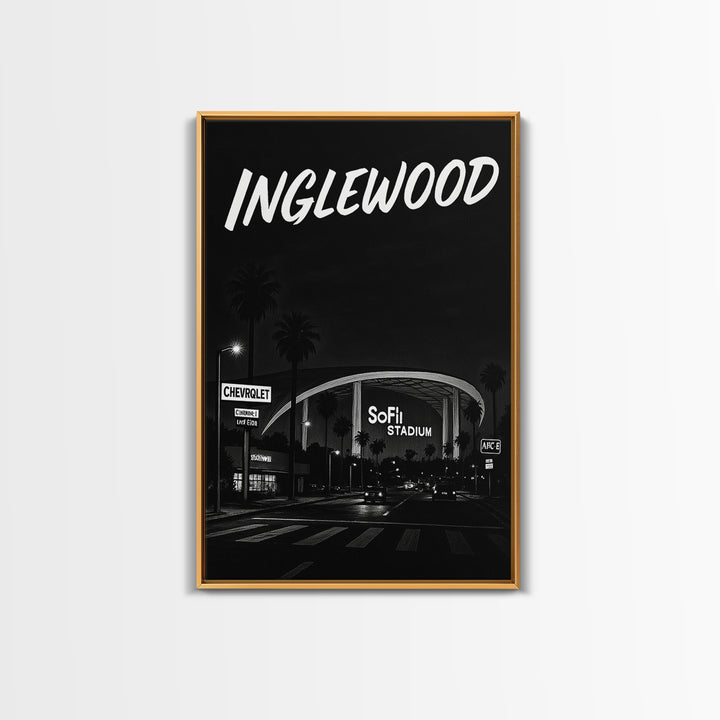 Inglewood Travel Poster, Framed Canvas Print, Night Street Poster Art, Inglewood Wall Art, City Travel Prints, Fine Art Print, Design 2