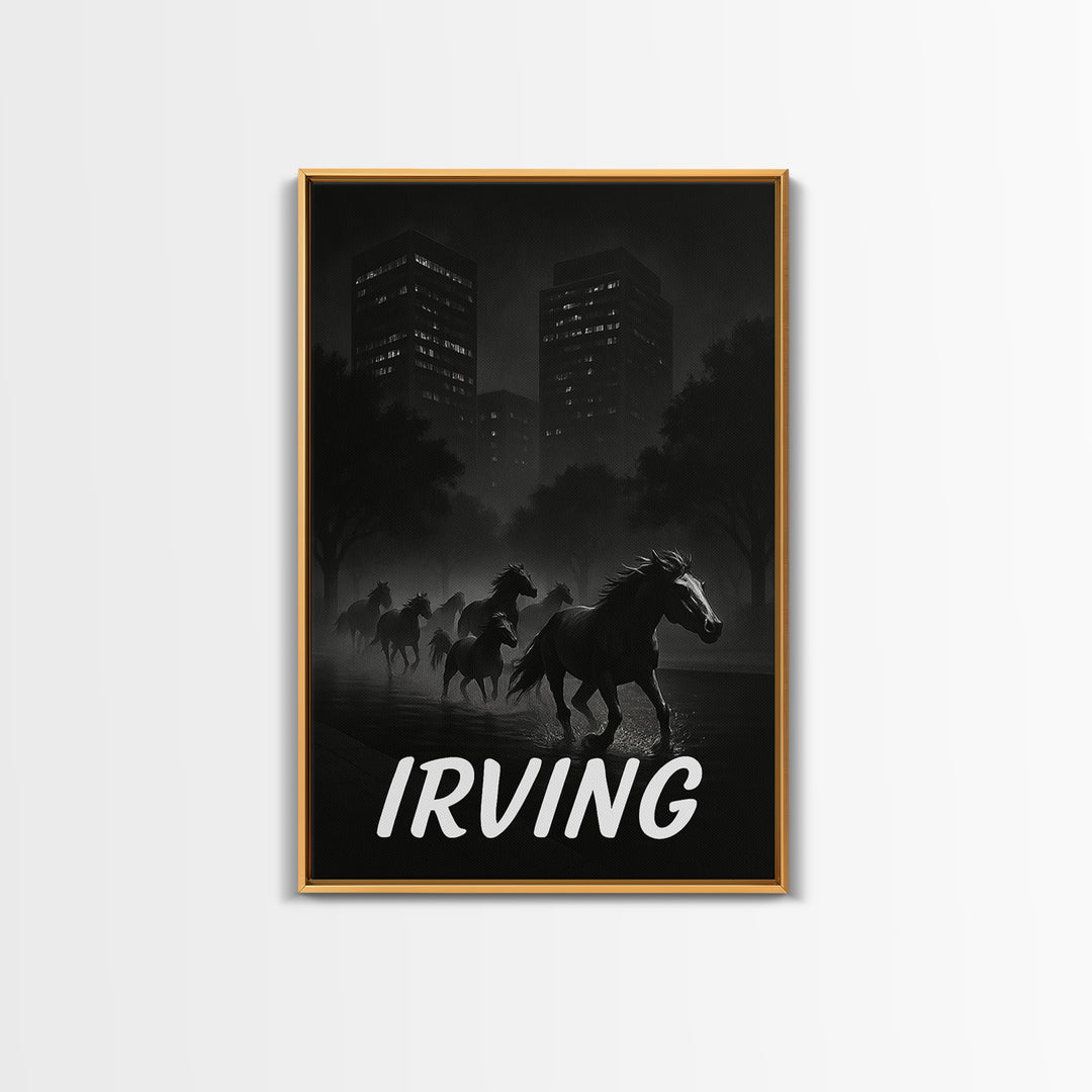 Irving Texas Travel Poster, Canvas Print, Dark Moody City Wall Art, Irving Poster Print, Travel Poster Set, Travel Wall Decor, Wall Decor