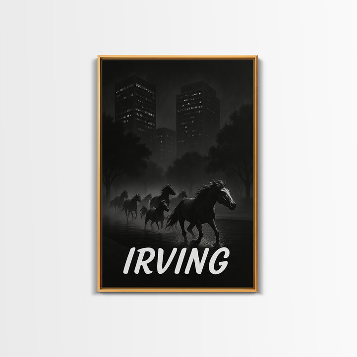 Irving Texas Travel Poster, Canvas Print, Dark Moody City Wall Art, Irving Poster Print, Travel Poster Set, Travel Wall Decor, Wall Decor