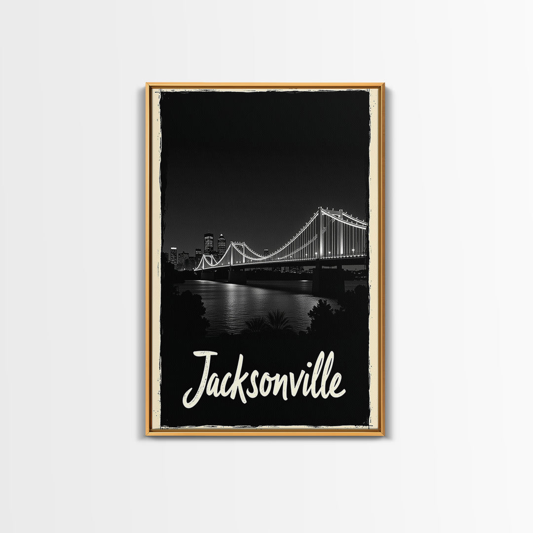 Jacksonville Travel Poster, Framed Canvas Print, Black And White Travel Art, Jacksonville Art Print, Retro Travel Print, Home Office Decor