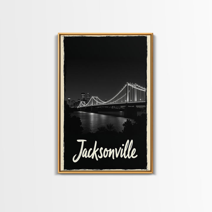 Jacksonville Travel Poster, Framed Canvas Print, Black And White Travel Art, Jacksonville Art Print, Retro Travel Print, Home Office Decor