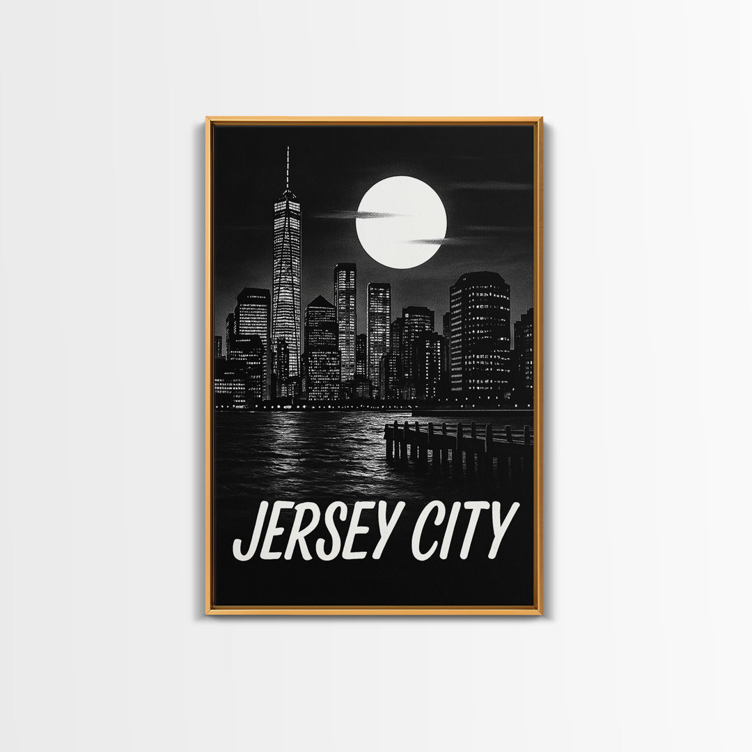 Jersey City Travel Poster, Framed Canvas Print, Vintage Noir Poster Art, Jersey City Travel Art, Vintage Travel Print, Vintage City Poster