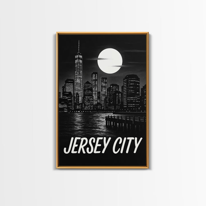 Jersey City Travel Poster, Framed Canvas Print, Vintage Noir Poster Art, Jersey City Travel Art, Vintage Travel Print, Vintage City Poster