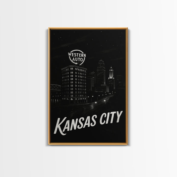 Kansas City Missouri Travel Poster, Canvas Print, Dark Moody City Wall Art, Kansas City Poster Print, City Illustration, Eclectic Wall Decor