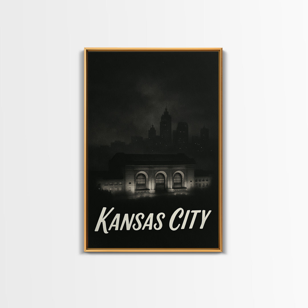 Kansas City Travel Poster, Canvas Print, Vintage Noir Poster Art, Kansas City Travel Art, City Travel Prints, Travel Art Print