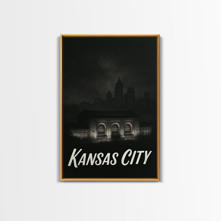 Kansas City Travel Poster, Canvas Print, Vintage Noir Poster Art, Kansas City Travel Art, City Travel Prints, Travel Art Print