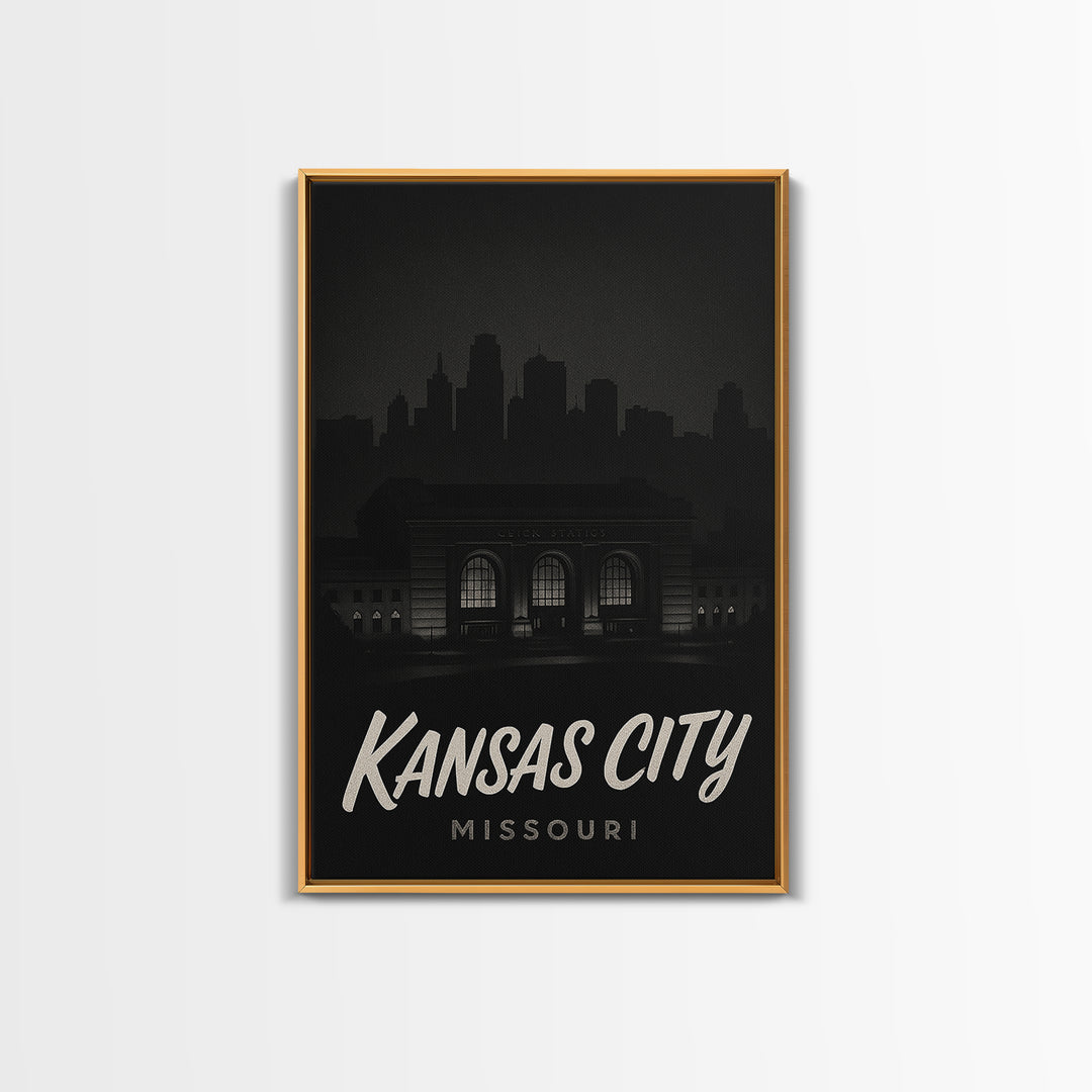 Kansas City Travel Poster, Canvas Print, Dark Moody City Wall Art, Kansas City Wall Art, Travel Wall Art, City Travel Prints, Home Decor