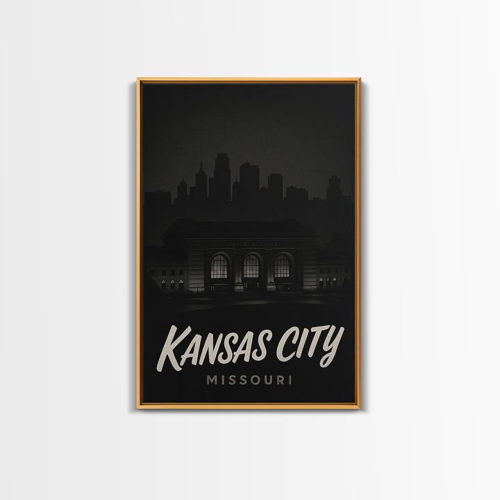 Kansas City Travel Poster, Canvas Print, Dark Moody City Wall Art, Kansas City Wall Art, Travel Wall Art, City Travel Prints, Home Decor