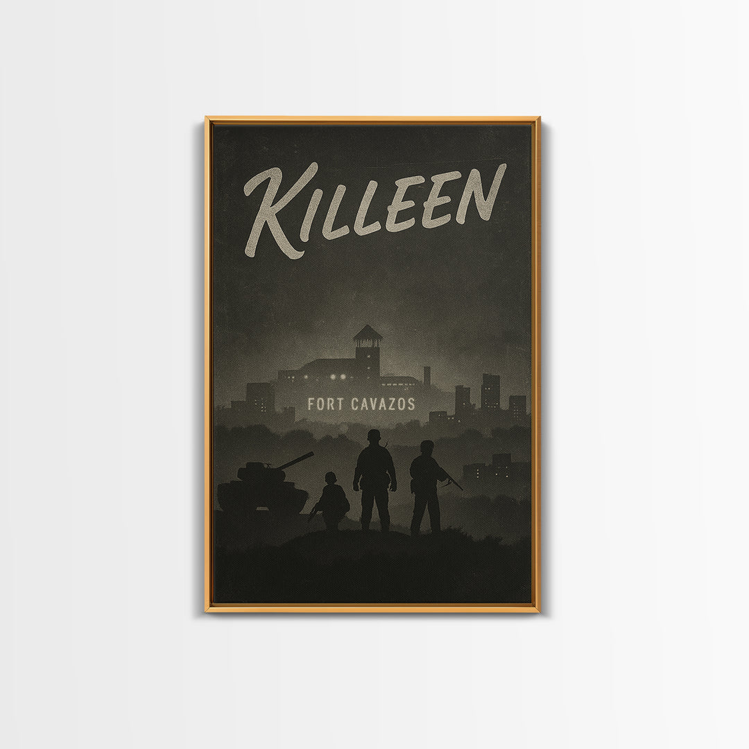 Killeen Texas Travel Poster, Framed Canvas Print, Black And White Travel Art, Killeen Wall Art, Vintage City Poster, Travel Art Print