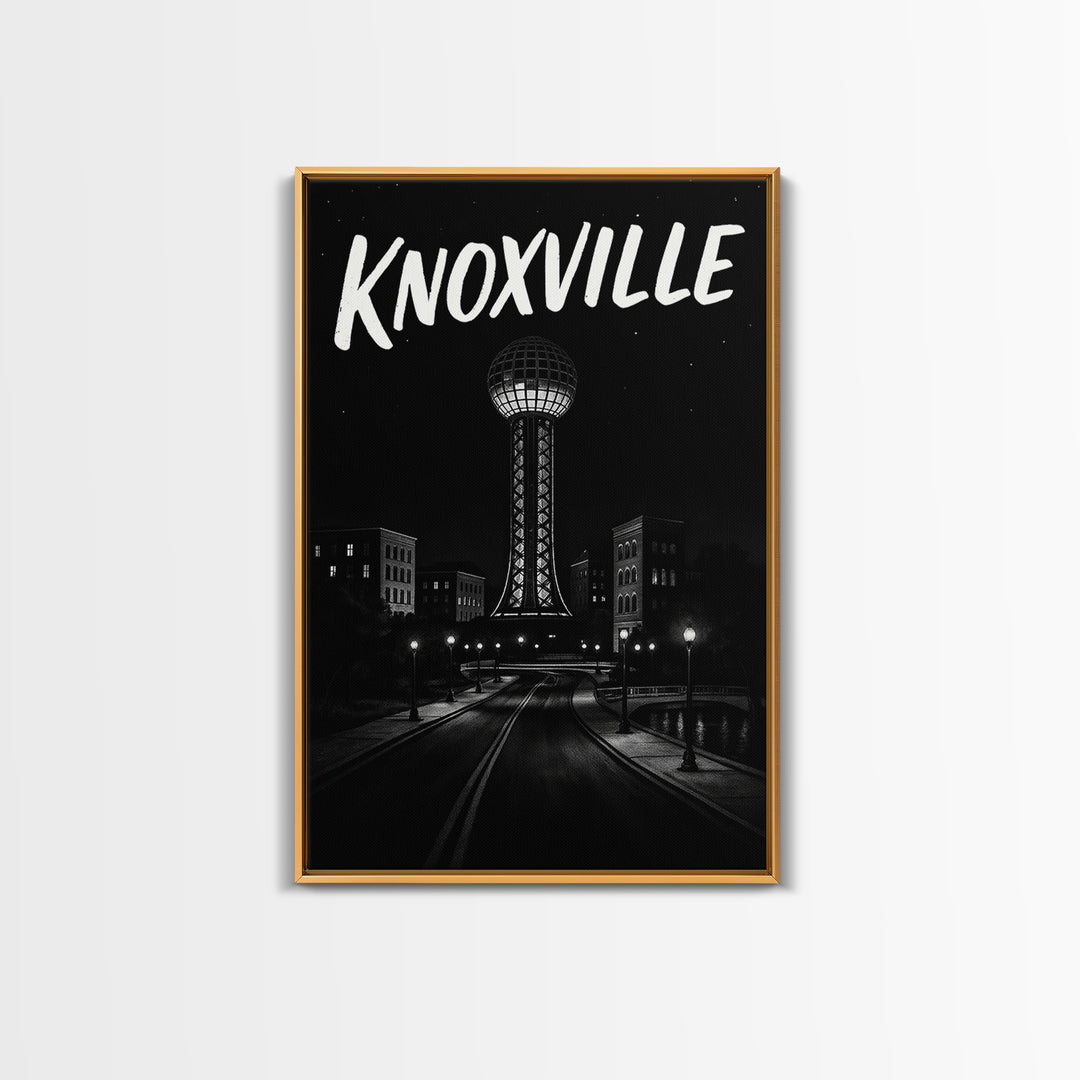 Knoxville Travel Poster, Framed Canvas Print, Black And White Travel Art, Knoxville Travel Art, Retro Travel Print, Watercolor Skyline Art