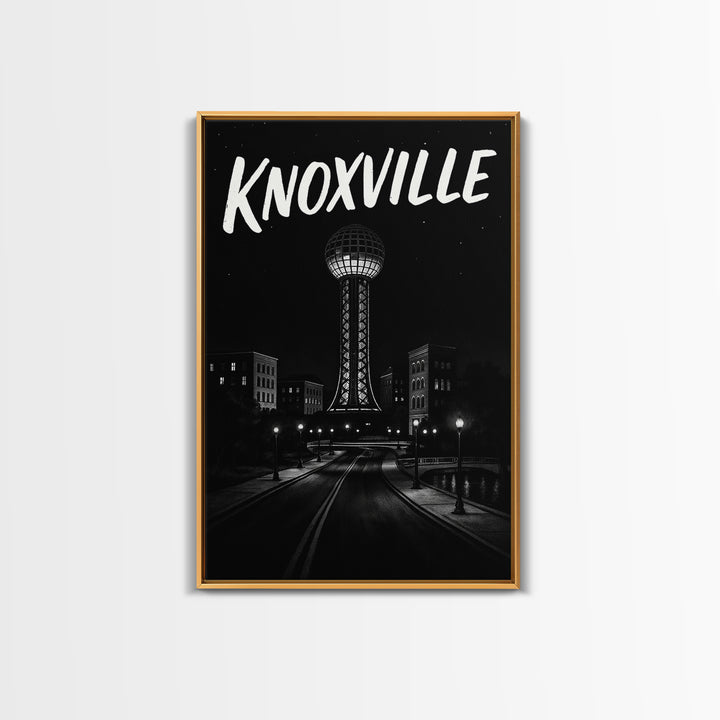 Knoxville Travel Poster, Framed Canvas Print, Black And White Travel Art, Knoxville Travel Art, Retro Travel Print, Watercolor Skyline Art
