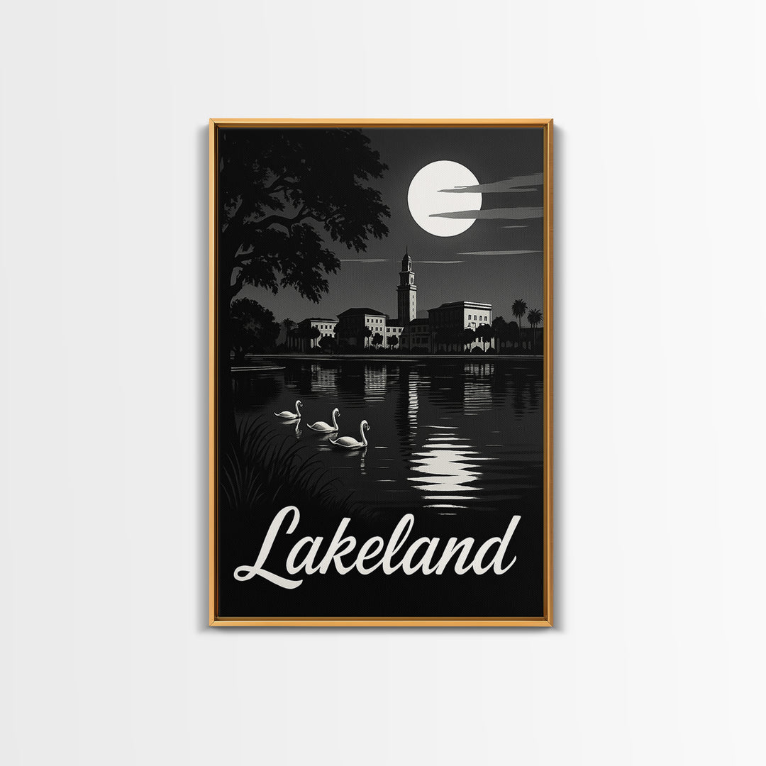 Lakeland Travel Poster, Canvas Print, Night Street Poster Art, Lakeland City Art, Travel Art Print, City Travel Prints, City Illustration