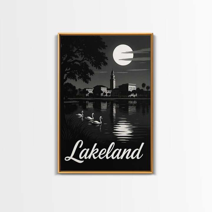 Lakeland Travel Poster, Canvas Print, Night Street Poster Art, Lakeland City Art, Travel Art Print, City Travel Prints, City Illustration
