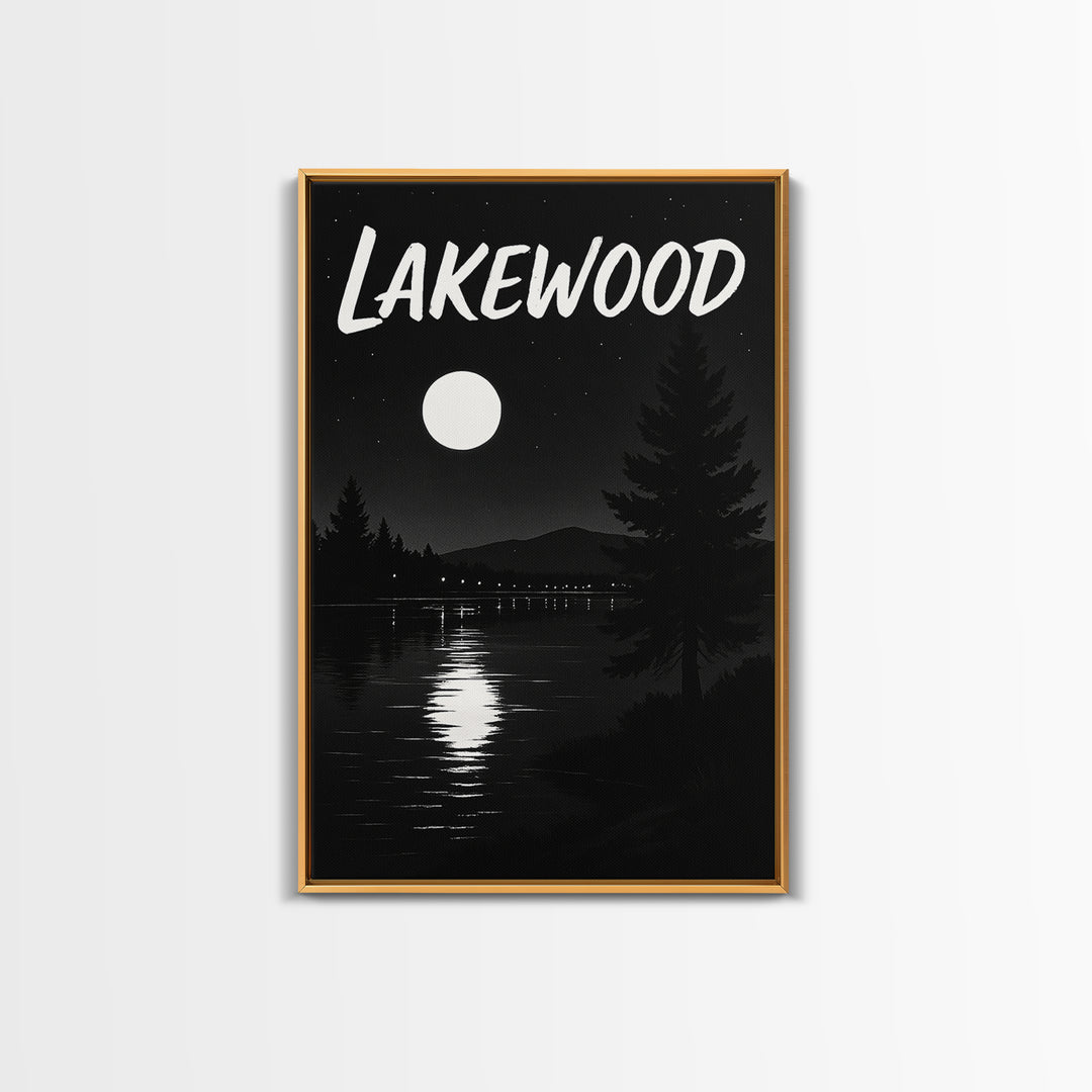 Lakewood Travel Poster, Canvas Print, Night Street Poster Art, Lakewood Wall Art, Living Room Wall Art, City Illustration, Landscape Art