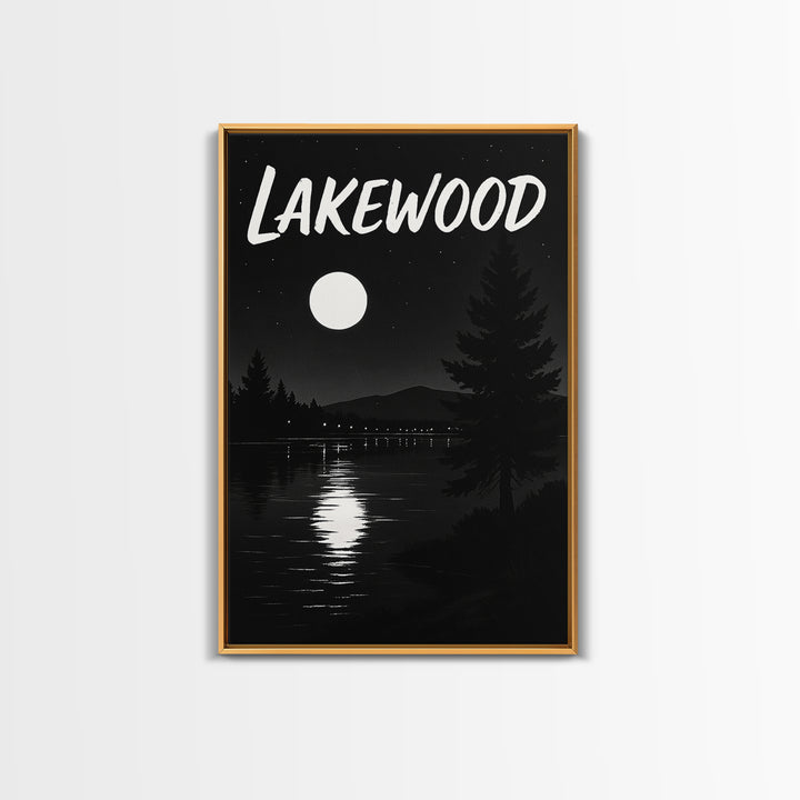 Lakewood Travel Poster, Canvas Print, Night Street Poster Art, Lakewood Wall Art, Living Room Wall Art, City Illustration, Landscape Art