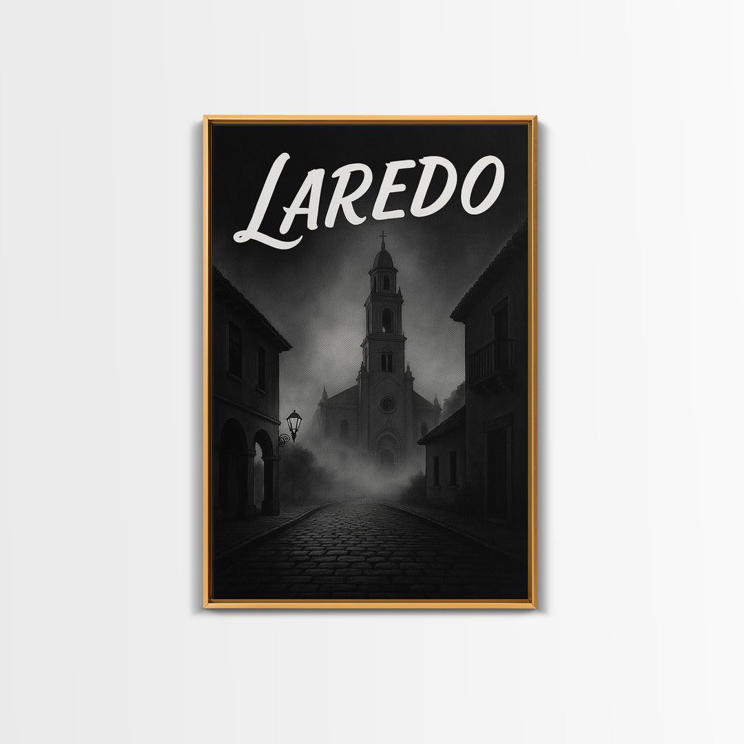 Laredo Texas Travel Poster, Framed Canvas Print, Night Street Poster Art, Laredo City Art, Modern Wall Decor, Fine Art Print, City Art Print