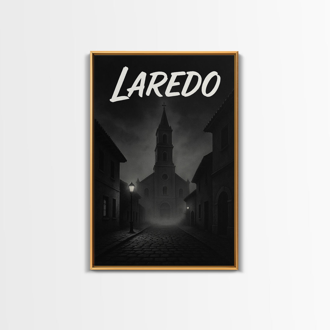 Laredo Travel Poster, Framed Canvas Print, Black And White Travel Art, Laredo Art Print, Retro Travel Print, Home Office Decor