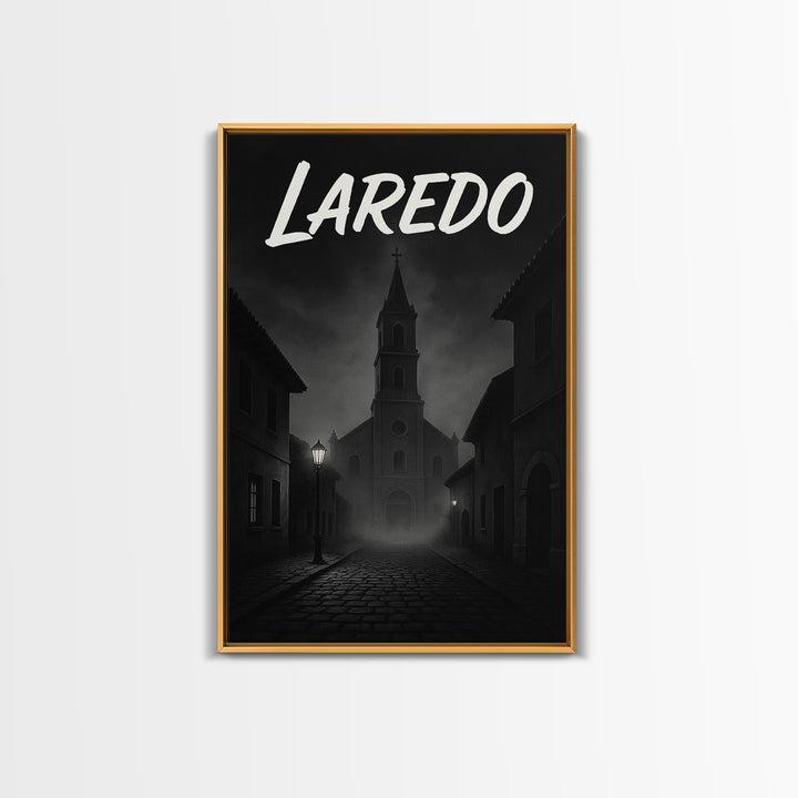 Laredo Travel Poster, Framed Canvas Print, Black And White Travel Art, Laredo Art Print, Retro Travel Print, Home Office Decor