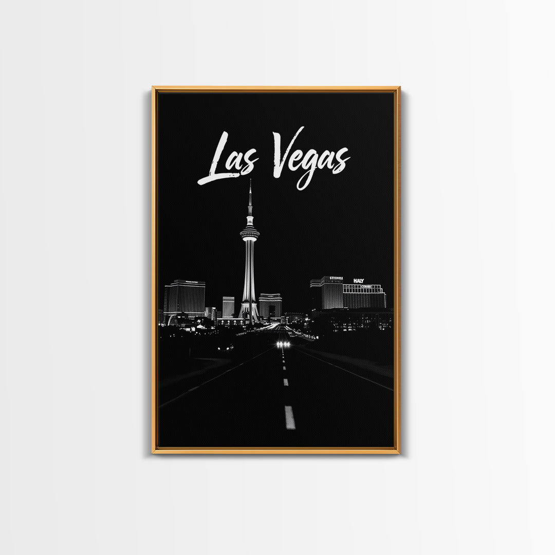 Las Vegas Nevada Travel Poster, Framed Canvas Print, Night Street Poster Art, Las Vegas Travel Art, Vintage City Poster, Travel Art Print