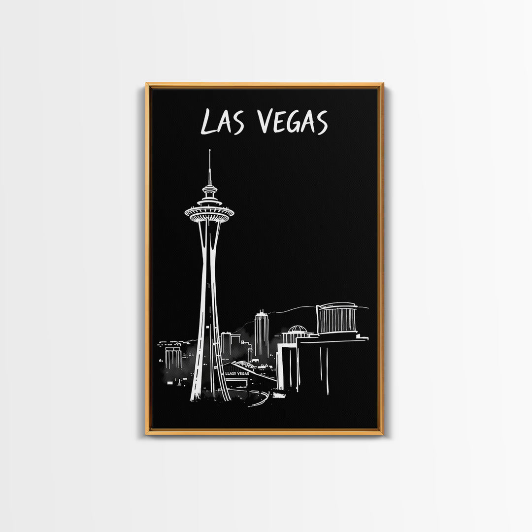 Las Vegas Travel Poster, Framed Canvas Print, Dark Moody City Wall Art, Las Vegas Wall Art, Mid Century Wall Art, Retro Travel Print